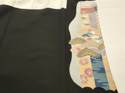 平和屋着物■豪華黒留袖　作家物　駒刺繍　草花文　松竹梅　暈し染め　金彩　正絹　逸品　DABC8910cm
