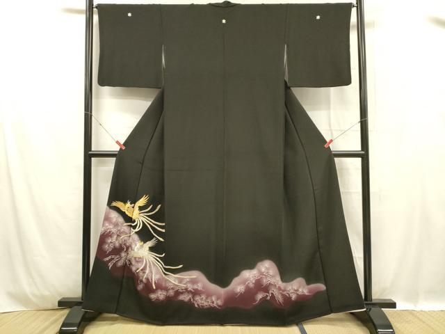 平和屋着物■豪華黒留袖　刺繍　鳳凰松文　暈し染め　金銀糸　正絹　逸品　DABC8912cm