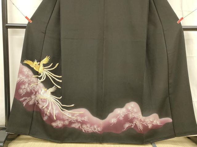 平和屋着物■豪華黒留袖　刺繍　鳳凰松文　暈し染め　金銀糸　正絹　逸品　DABC8912cm