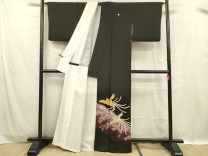 平和屋着物■豪華黒留袖　刺繍　鳳凰松文　暈し染め　金銀糸　正絹　逸品　DABC8912cm