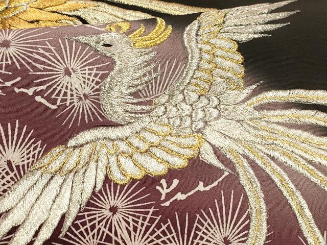 平和屋着物■豪華黒留袖　刺繍　鳳凰松文　暈し染め　金銀糸　正絹　逸品　DABC8912cm