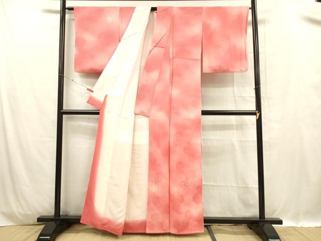 平和屋着物■上質な小紋 亀甲草花文 暈し染め 正絹 逸品 DABC8913cm