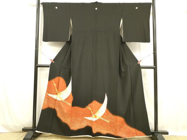 平和屋着物■豪華黒留袖　駒刺繍　流水飛鶴文　暈し染め　金銀彩　正絹　逸品　DABC8916cm