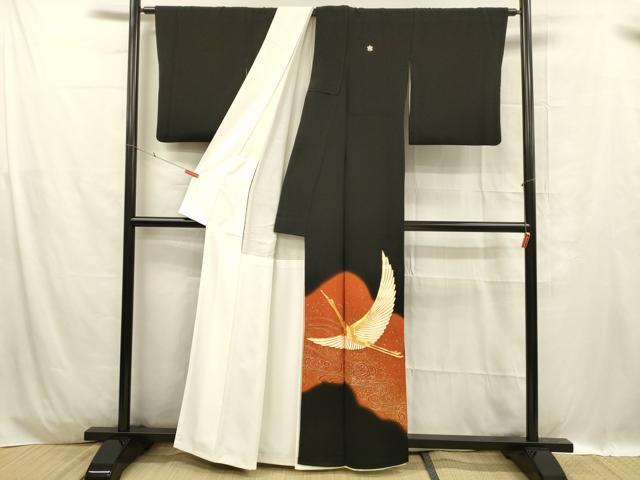 平和屋着物■豪華黒留袖　駒刺繍　流水飛鶴文　暈し染め　金銀彩　正絹　逸品　DABC8916cm