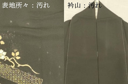 平和屋着物■豪華黒留袖　駒刺繍　草花文　金彩　正絹　逸品　DABC8918cm