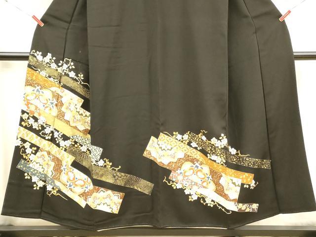 平和屋着物■豪華黒留袖　駒刺繍　草花文　金彩　正絹　逸品　DABC8918cm