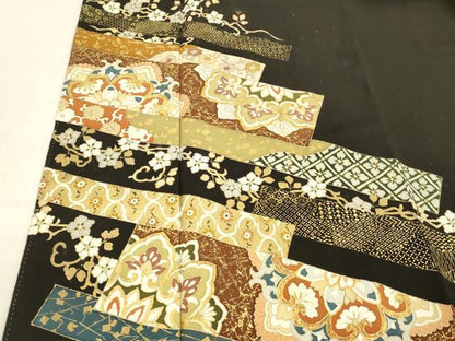 平和屋着物■豪華黒留袖　駒刺繍　草花文　金彩　正絹　逸品　DABC8918cm