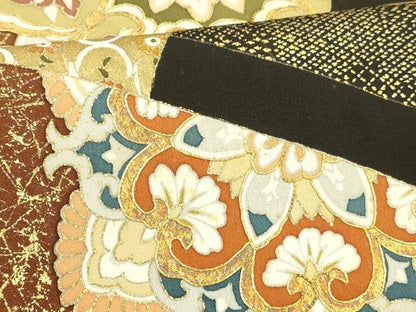 平和屋着物■豪華黒留袖　駒刺繍　草花文　金彩　正絹　逸品　DABC8918cm