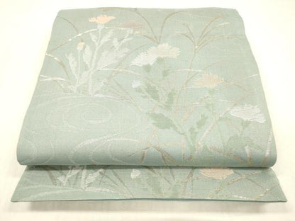 平和屋着物＊夏物 六通柄袋帯 流水草花文 金糸 正絹 逸品 DABC8922cm