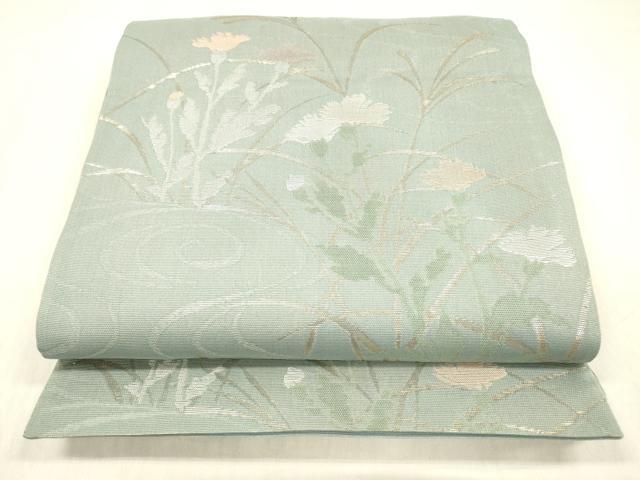 平和屋着物＊夏物 六通柄袋帯 流水草花文 金糸 正絹 逸品 DABC8922cm