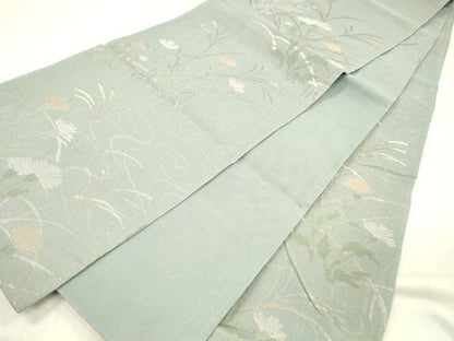 平和屋着物＊夏物 六通柄袋帯 流水草花文 金糸 正絹 逸品 DABC8922cm