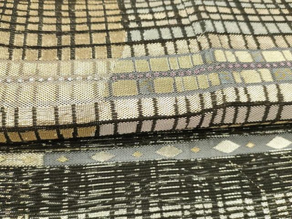 平和屋着物＊夏物 六通柄袋帯 横段文 黒地 金銀糸 正絹 逸品 DABC8925cm