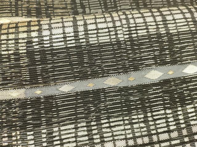 平和屋着物＊夏物 六通柄袋帯 横段文 黒地 金銀糸 正絹 逸品 DABC8925cm
