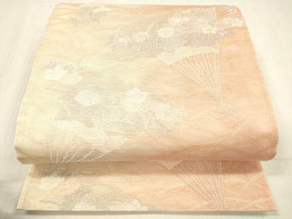 平和屋着物＊夏物 六通柄袋帯 扇面草花文 金銀糸 正絹 逸品 DABC8926cm