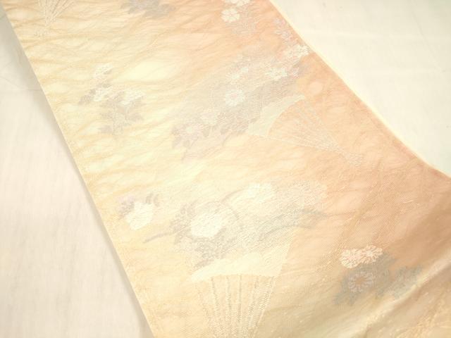 平和屋着物＊夏物 六通柄袋帯 扇面草花文 金銀糸 正絹 逸品 DABC8926cm