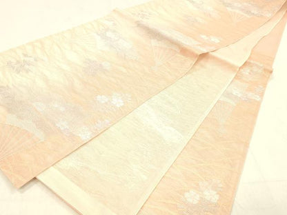 平和屋着物＊夏物 六通柄袋帯 扇面草花文 金銀糸 正絹 逸品 DABC8926cm