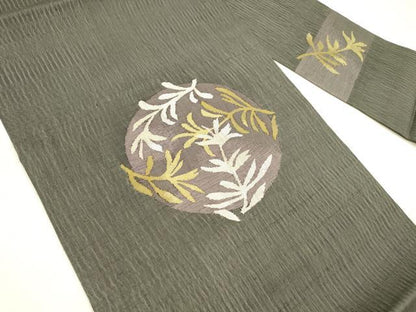 平和屋着物▽九寸名古屋帯 スリーシーズン 春夏秋 すくい織 草花文 黒地 正絹 逸品 DABC8927cm