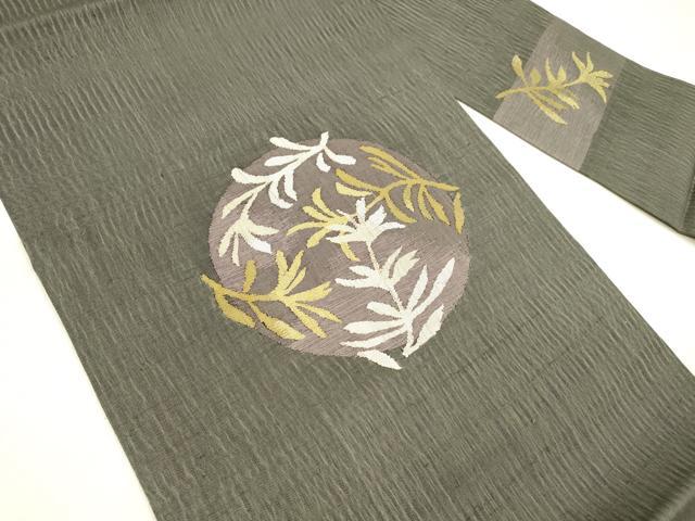 平和屋着物▽九寸名古屋帯 スリーシーズン 春夏秋 すくい織 草花文 黒地 正絹 逸品 DABC8927cm