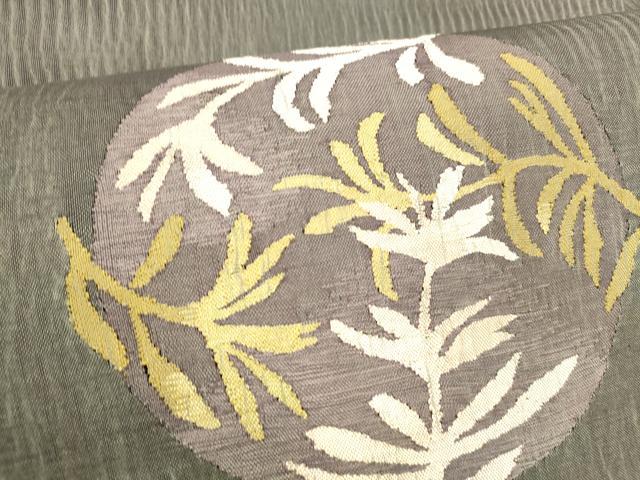 平和屋着物▽九寸名古屋帯 スリーシーズン 春夏秋 すくい織 草花文 黒地 正絹 逸品 DABC8927cm