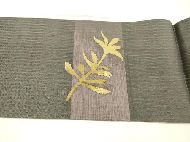 平和屋着物▽九寸名古屋帯 スリーシーズン 春夏秋 すくい織 草花文 黒地 正絹 逸品 DABC8927cm