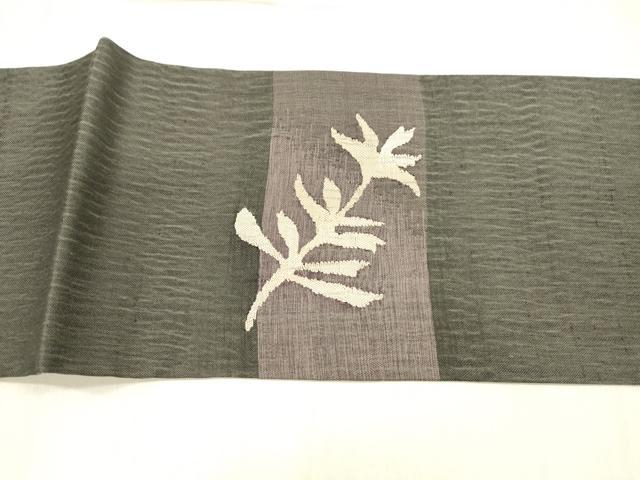 平和屋着物▽九寸名古屋帯 スリーシーズン 春夏秋 すくい織 草花文 黒地 正絹 逸品 DABC8927cm