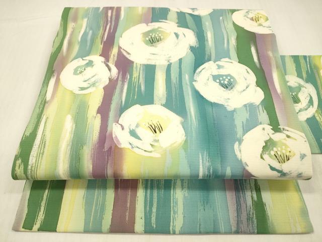 平和屋着物＊夏物 九寸名古屋帯 絽縮緬 ろうけつ染め 舞花文 正絹 逸品 DABC8931cm
