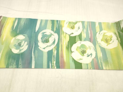 平和屋着物＊夏物 九寸名古屋帯 絽縮緬 ろうけつ染め 舞花文 正絹 逸品 DABC8931cm
