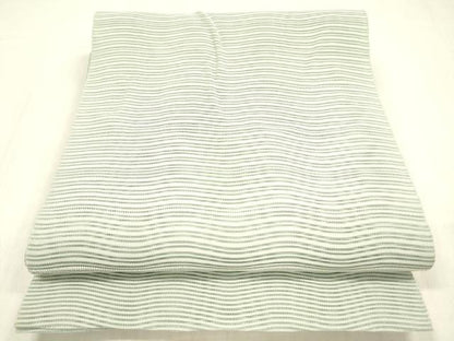 平和屋着物＊夏物 絽綴れ 八寸名古屋帯 よろけ縞 藍白色 正絹 逸品 DABC8932cm