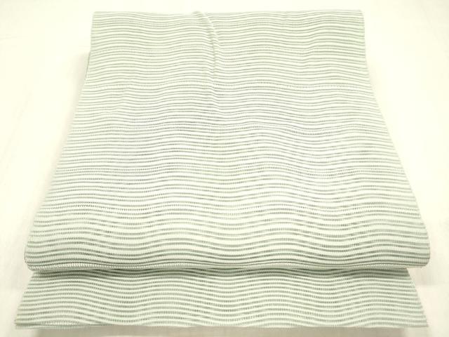 平和屋着物＊夏物 絽綴れ 八寸名古屋帯 よろけ縞 藍白色 正絹 逸品 DABC8932cm