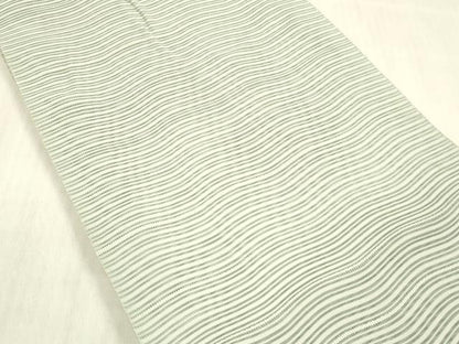 平和屋着物＊夏物 絽綴れ 八寸名古屋帯 よろけ縞 藍白色 正絹 逸品 DABC8932cm