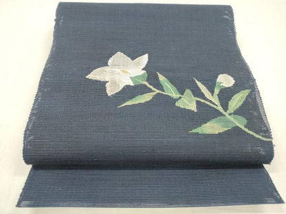 平和屋着物＊夏物 八寸名古屋帯 草花文 金糸 正絹 逸品 DABC8937cm
