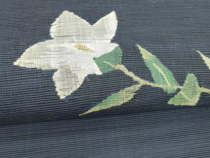 平和屋着物＊夏物 八寸名古屋帯 草花文 金糸 正絹 逸品 DABC8937cm