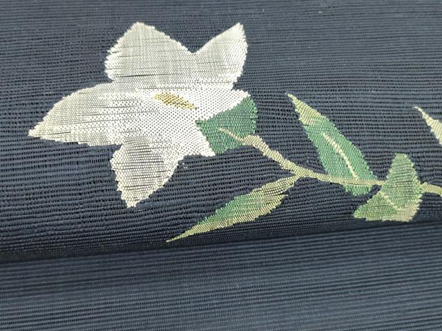 平和屋着物＊夏物 八寸名古屋帯 草花文 金糸 正絹 逸品 DABC8937cm