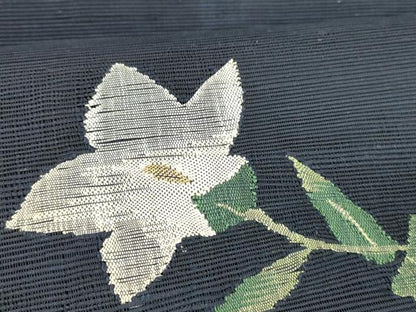 平和屋着物＊夏物 八寸名古屋帯 草花文 金糸 正絹 逸品 DABC8937cm