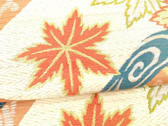 平和屋着物＊夏物 アンティーク 大正ロマン 丸帯 唐織 扇面草花文 金銀糸 正絹 逸品 DABC8940cm
