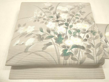 平和屋着物＊夏物 絽塩瀬 九寸名古屋帯 作家物 手描き 草花文 金銀彩 正絹 逸品 DABC8944cm