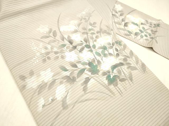 平和屋着物＊夏物　絽塩瀬　九寸名古屋帯　作家物　手描き　草花文　正絹　逸品　DABD6909cm 平和屋着物○塩瀬 九寸名古屋帯 作家物 手描き 枝花文 正絹 逸品
