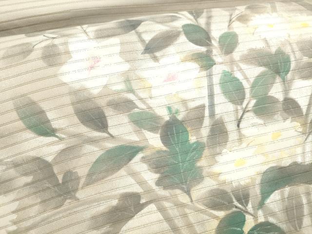 平和屋着物＊夏物　絽塩瀬　九寸名古屋帯　作家物　手描き　草花文　正絹　逸品　DABD6909cm 平和屋着物○塩瀬 九寸名古屋帯 作家物 手描き 枝花文 正絹 逸品
