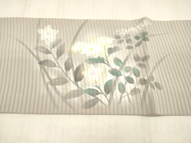 平和屋着物＊夏物 絽塩瀬 九寸名古屋帯 作家物 手描き 草花文