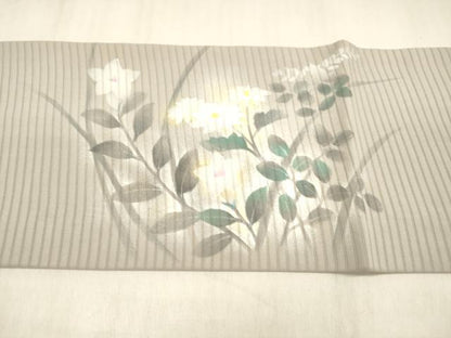 平和屋着物＊夏物 絽塩瀬 九寸名古屋帯 作家物 手描き 草花文 金銀彩 正絹 逸品 DABC8944cm