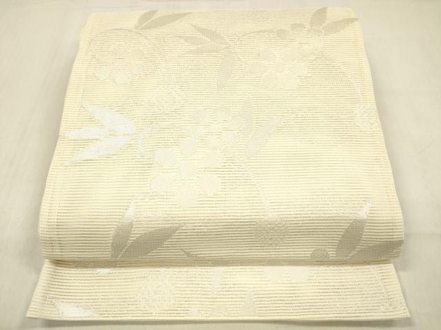 平和屋着物＊夏物 六通柄袋帯 草花文 銀糸 正絹 逸品 DABC8946cm