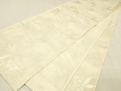 平和屋着物＊夏物 六通柄袋帯 草花文 銀糸 正絹 逸品 DABC8946cm