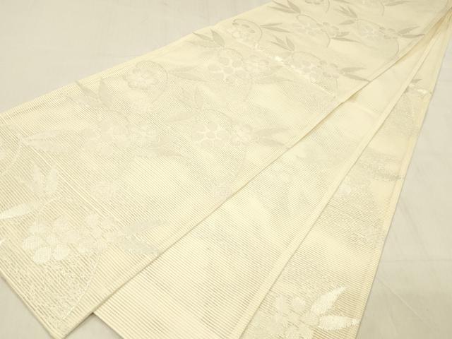 平和屋着物＊夏物 六通柄袋帯 草花文 銀糸 正絹 逸品 DABC8946cm