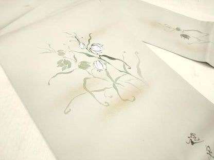 平和屋着物●九寸名古屋帯　作家物　手描き　草花文　金彩　正絹　逸品　DABC8948cm