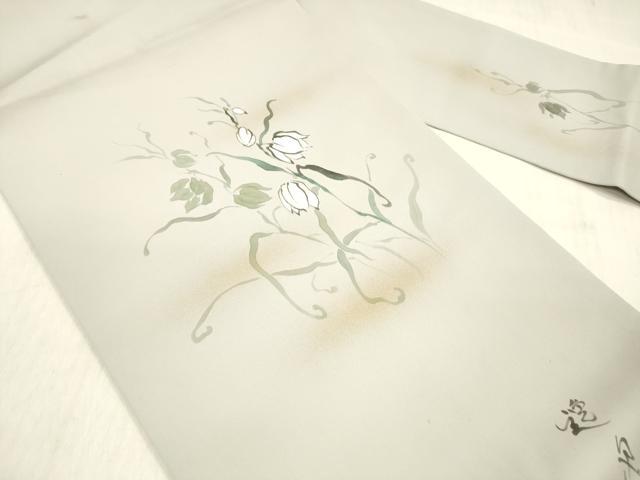 平和屋着物●九寸名古屋帯　作家物　手描き　草花文　金彩　正絹　逸品　DABC8948cm