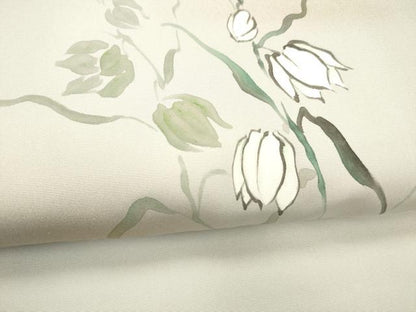 平和屋着物●九寸名古屋帯　作家物　手描き　草花文　金彩　正絹　逸品　DABC8948cm