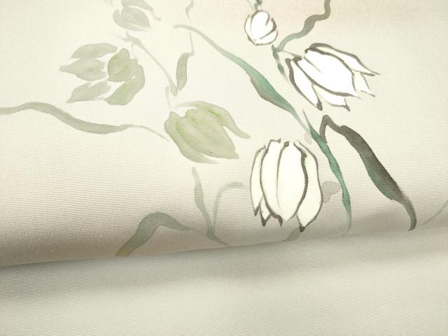 平和屋着物●九寸名古屋帯　作家物　手描き　草花文　金彩　正絹　逸品　DABC8948cm