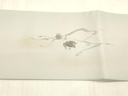 平和屋着物●九寸名古屋帯　作家物　手描き　草花文　金彩　正絹　逸品　DABC8948cm