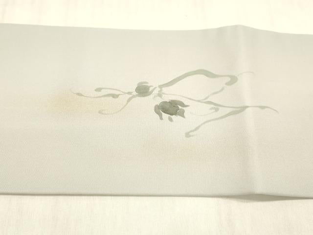 平和屋着物●九寸名古屋帯　作家物　手描き　草花文　金彩　正絹　逸品　DABC8948cm