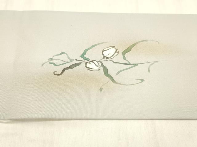 平和屋着物●九寸名古屋帯　作家物　手描き　草花文　金彩　正絹　逸品　DABC8948cm